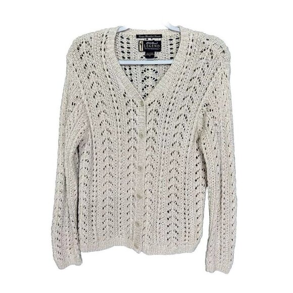 Vintage Eddie Bauer Sweater Cardigan Women’s Medium Beige Legend Knit Button 90s - Picture 1 of 5